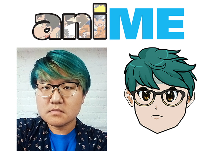 Left, a selfie of the author. Right, the anime version of that selfie.