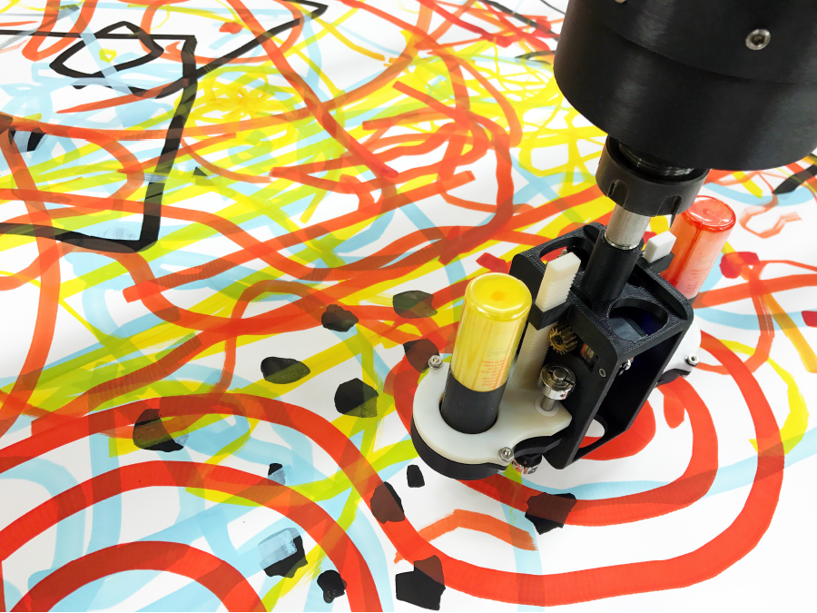 A multicolor large drawing fabricated on a CNC plotter.
