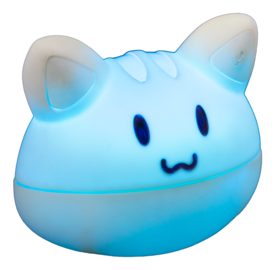 A plastic glowing cat face, who believes in you.